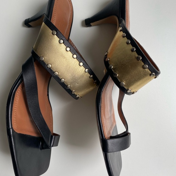 Sandro Black and Gold Sandals with Square Toe Design - Picture 6 of 12